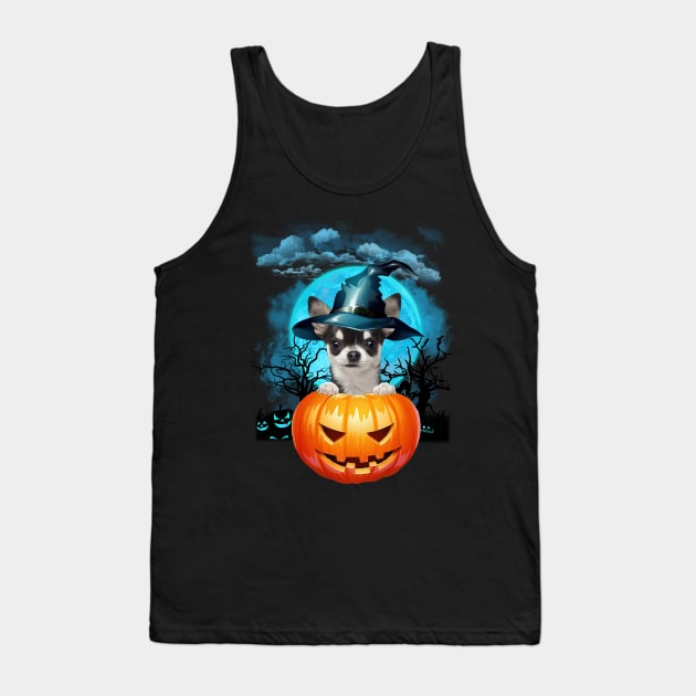 Black Chihuahua Witch Hat Pumpkin And Blue Moon Halloween Tank Top by Centorinoruben.Butterfly